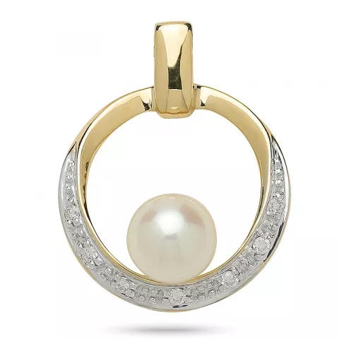 ekte perle diamantanheng i 14 karat gull og hvitt gull 0,04 ct