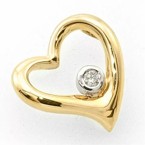 ekte hjerte diamantanheng i 14 karat gull 0,03 ct