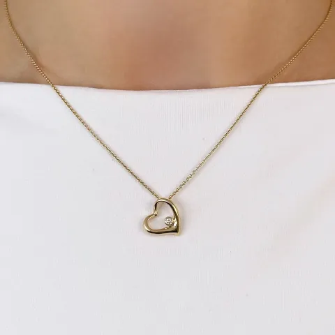 ekte hjerte diamantanheng i 14 karat gull 0,03 ct