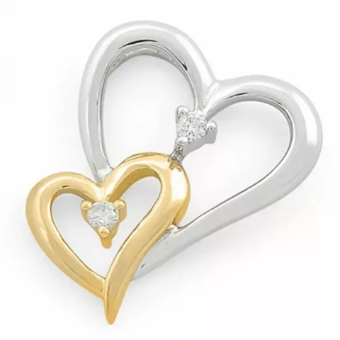 hjerte diamantanheng i 14 karat gull og hvitt gull 0,04 ct