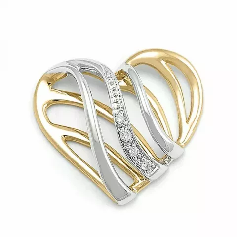 Ekte hjerte diamantanheng i 14 karat gull og hvitt gull 0,02 ct