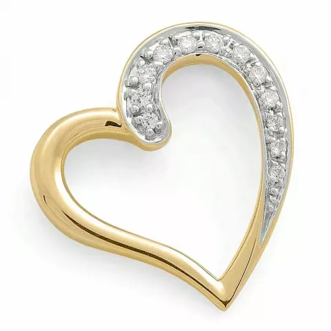 Trendy hjerte diamantanheng i 14 karat gull og hvitt gull 0,08 ct