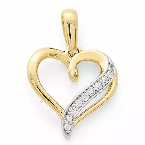 Trendy hjerte diamantanheng i 14 karat gull og hvitt gull 0,06 ct