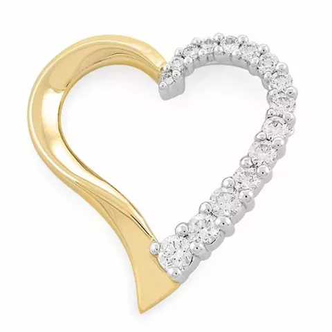 stort hjerte diamantanheng i 14 karat gull og hvitt gull 0,37 ct