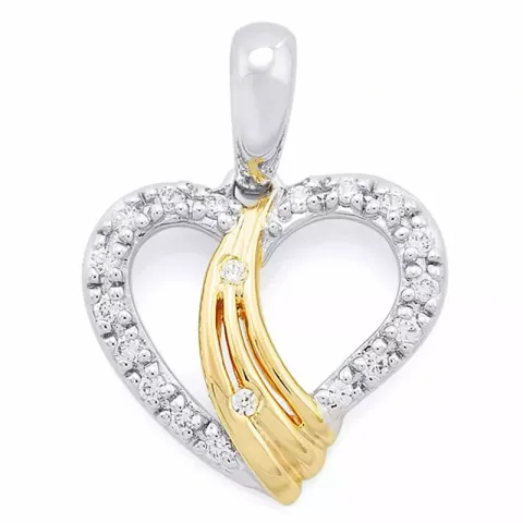 Trendy hjerte diamantanheng i 14 karat gull og hvitt gull 0,10 ct