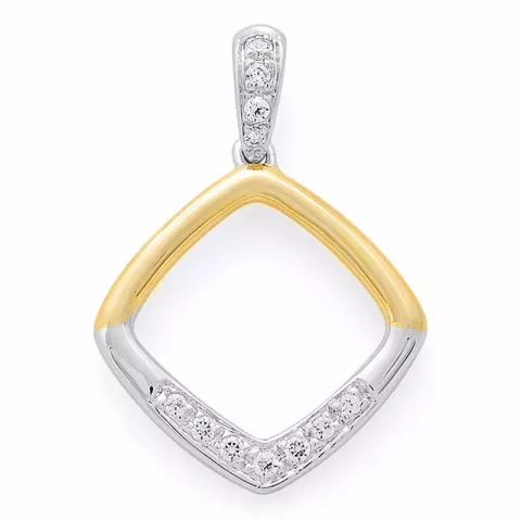 Stort firkantet diamantanheng i 14 karat gull og hvitt gull 0,07 ct