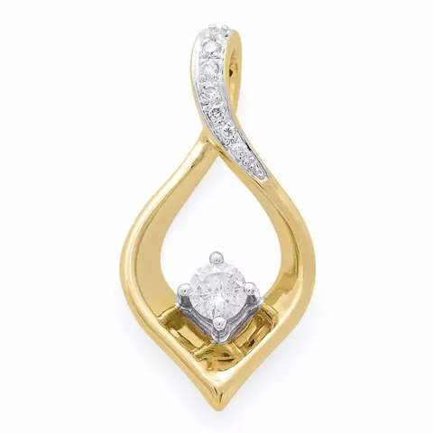 Stort diamantanheng i 14 karat gull og hvitt gull 0,20 ct 0,03 ct