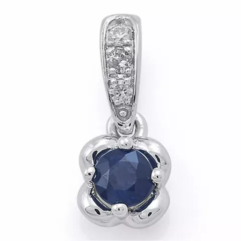 safir diamantanheng i 14 karat hvitt gull 0,23 ct 0,03 ct