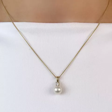Ekte perle diamantanheng i 14 karat gull 0,10 ct