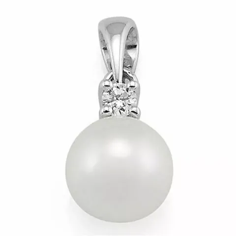 perle diamantanheng i 14 karat hvitt gull 0,05 ct