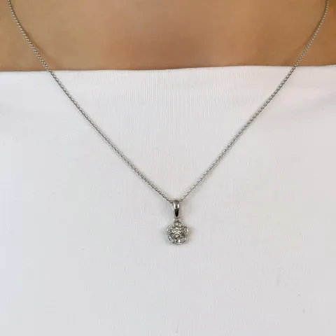 diamant blomsteranheng i 14 karat hvitt gull 0,12 ct 0,04 ct