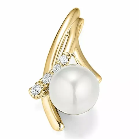 hvit perle anheng i 14 karat gull 0,05 ct