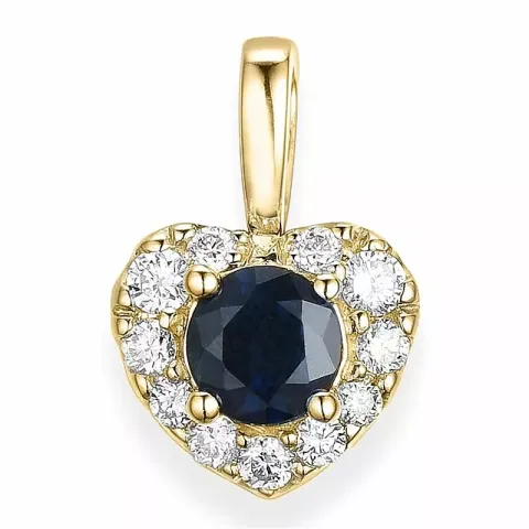 hjerte blå safir anheng i 14 karat gull 0,159 ct 0,45 ct