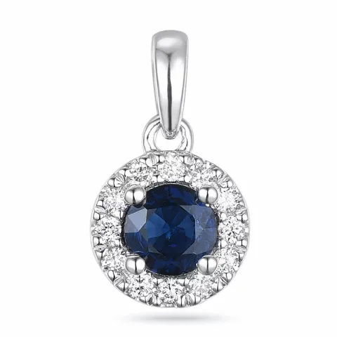 safir diamantanheng i 14 karat hvitt gull 0,45 ct 0,12 ct