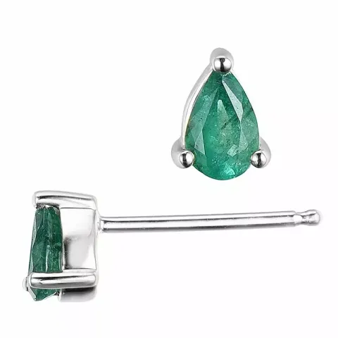 2 x 0,21 ct smykke smaragd ørestikker i 14 karat hvitt gull med smaragd