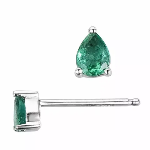 2 x 0,15 ct smaragd ørestikker i 14 karat hvitt gull med smaragd