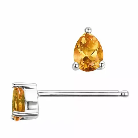 2 x 0,14 ct citrin ørestikker i 14 karat hvitt gull med citrin