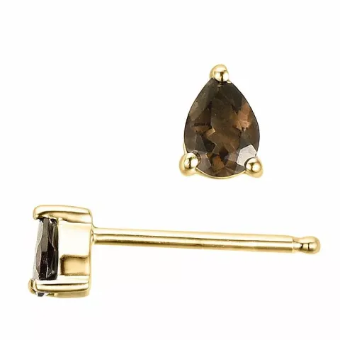 2 x 0,15 ct røykfarget kvarts ørestikker i 14 karat gull med kvarts