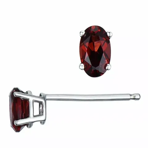 2 x 0,33 ct ovale rød granat ørestikker i 14 karat hvitt gull med granat