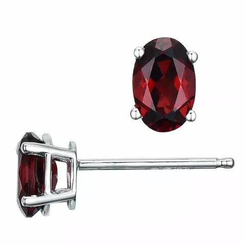 2 x 0,68 ct ovale rød granat ørestikker i 14 karat hvitt gull med granat