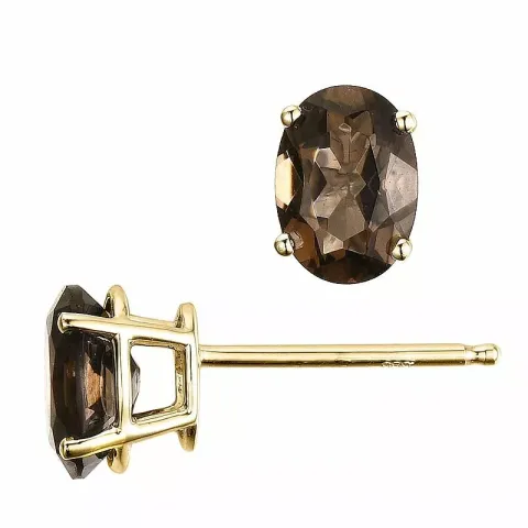 2 x 0,80 ct ovale røykfarget kvarts ørestikker i 14 karat gull med kvarts