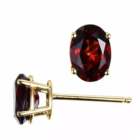 2 x 1 ct ovale rød granat ørestikker i 14 karat gull med granat
