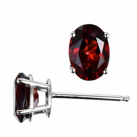 2 x 1 ct ovale rød granat ørestikker i 14 karat hvitt gull med granat