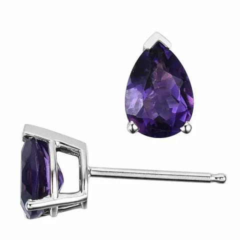 2 x 0,68 ct lilla ametyst ørestikker i 14 karat hvitt gull med ametyst