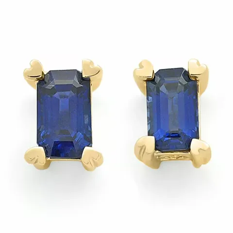 2 x 0,38 ct blå safir ørestikker i 14 karat gull med safir