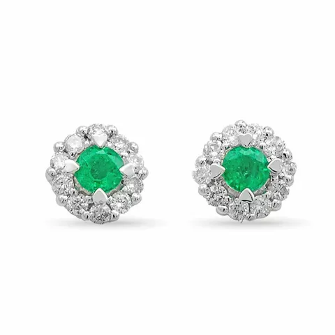 runde smaragd diamantøredobb i 14 karat hvitt gull med smaragd og diamant