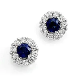 runde safir briljantøredobb i 14 karat hvitt gull med safir og diamant