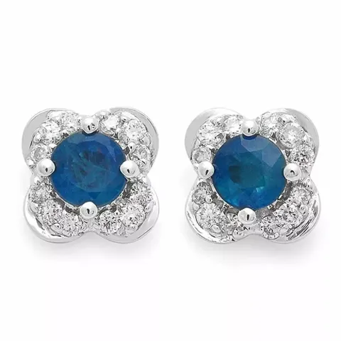 Blomst safir ørestikker i 14 karat hvitt gull med diamanter og safirer