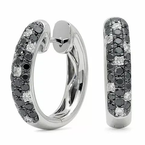 17 mm svart diamant creol i 14 karat hvitt gull med svart diamant og diamant