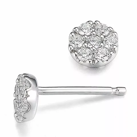 runde diamantøredobb i 14 karat hvitt gull med diamant