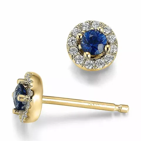 runde safir briljantøredobb i 14 karat gull med safir og diamant 