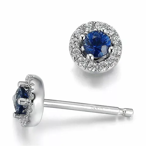 runde safir diamantøredobb i 14 karat hvitt gull med safir og diamant