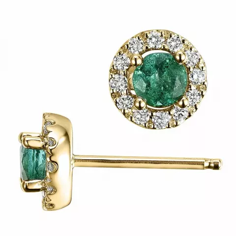 runde smaragd briljantøredobb i 14 karat gull med smaragd og diamant 