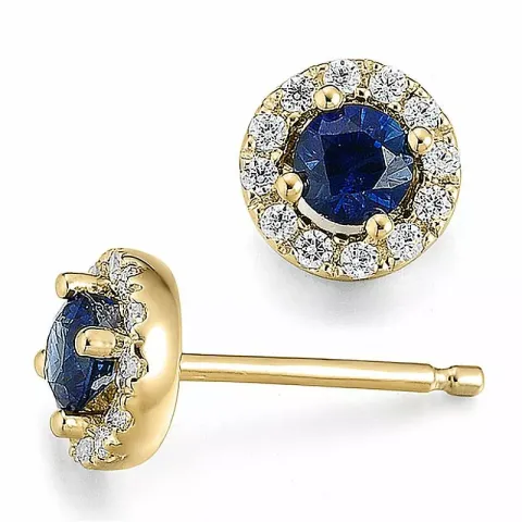 runde safir diamantøredobb i 14 karat gull med safir og diamant