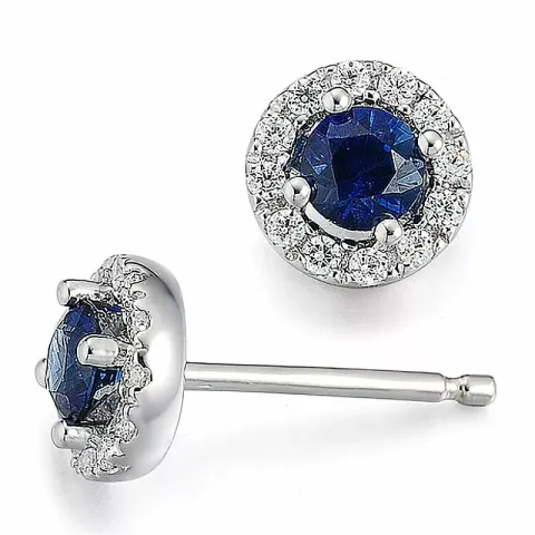 runde safir diamantøredobb i 14 karat hvitt gull med safir og diamant