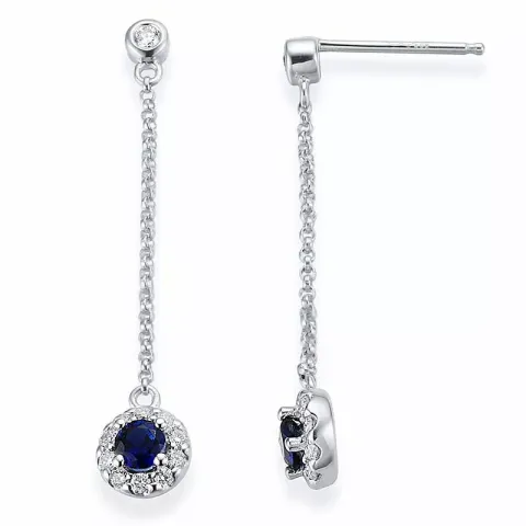 lange safir øredobber i 14 karat hvitt gull med diamant og safir