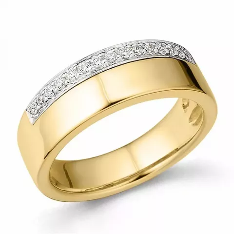 Bred diamant ring i 14 karat gull og hvitt gull 0,15 ct