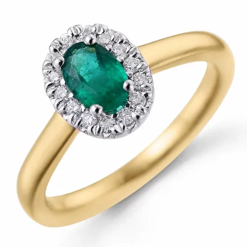 rosett smaragd ring i 14 karat gull og hvitt gull 0,47 ct 0,12 ct