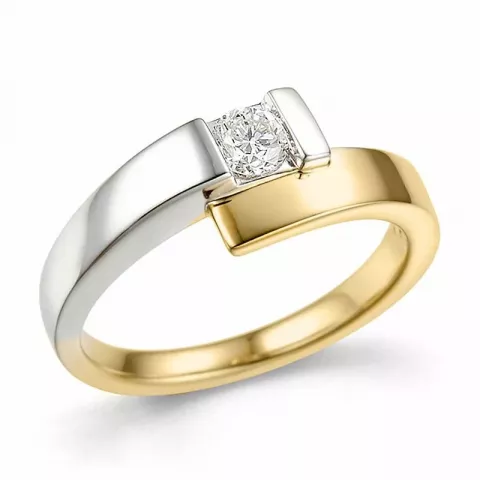 abstrakt diamant ring i 14 karat gull og hvitt gull 0,26 ct