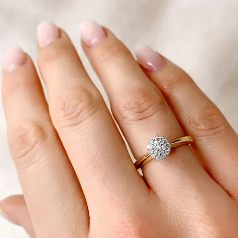 rund diamant ring i 14 karat gull og hvitt gull 0,161 ct