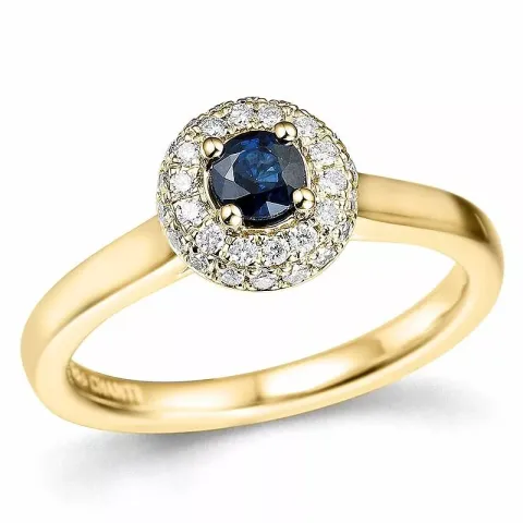 safir briljantring i 14 karat gull 0,24 ct 0,38 ct