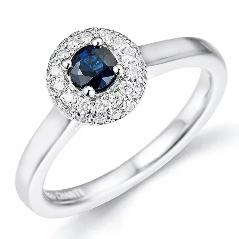 Safir briljantring i 14 karat hvitt gull 0,24 ct 0,38 ct