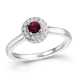 rubin diamantring i 14 karat hvitt gull 0,38 ct 0,24 ct