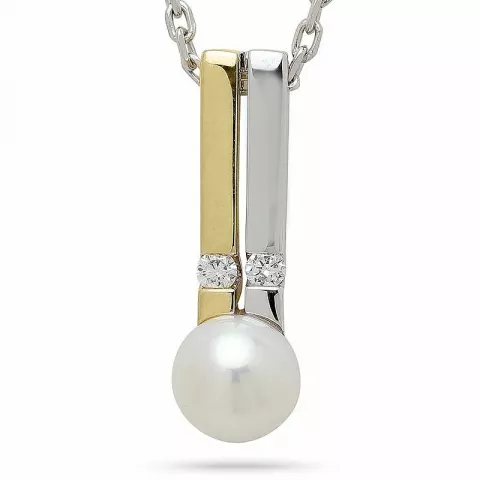 perle diamantanheng i 14 karat gull og hvitt gull 0,05 ct
