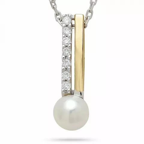 perle diamantanheng i 14 karat gull og hvitt gull 0,11 ct