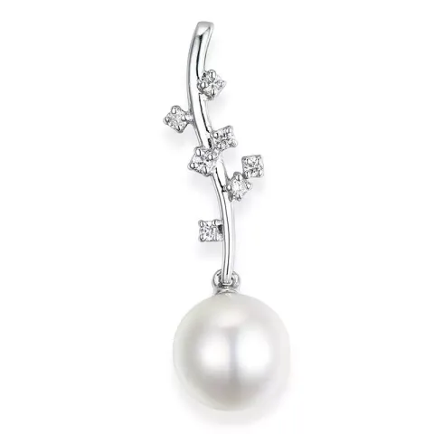 perle diamantanheng i 14 karat hvitt gull 0,09 ct
